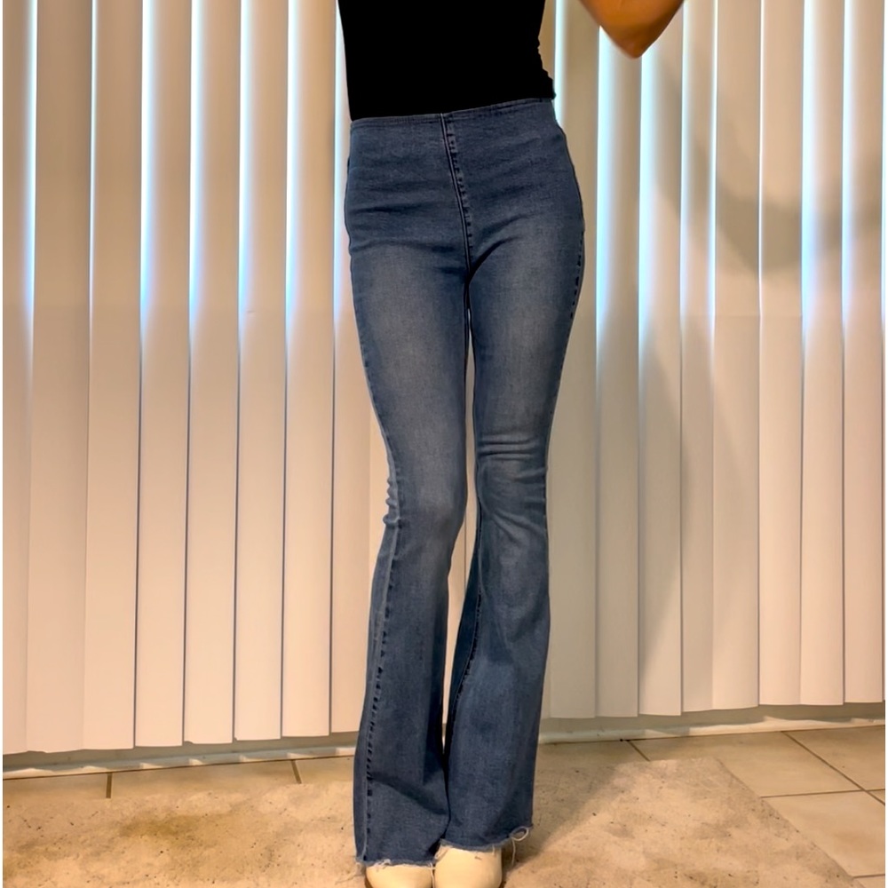 Rock and Roll pull on high rise flare jeans.